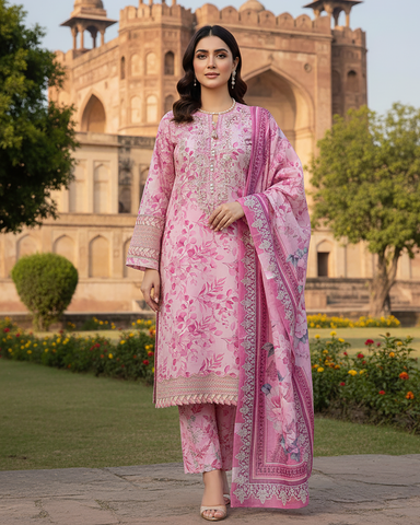 Designer Three Piece | Embroidered - Gulabo | Winter Cotton