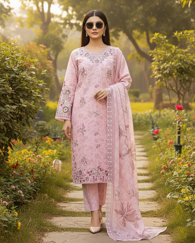 Embroidered Designer Three Piece | Printed - Rung Rallian | Winter Cotton