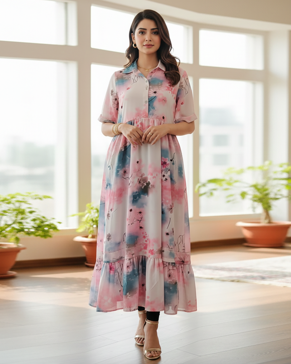 Exquisite Designer Printed Frock | Floral - Long Maxi | Premium Chiffon Georgette