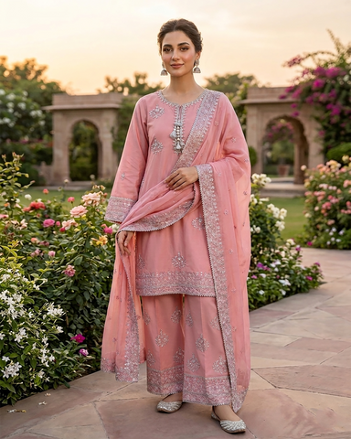Designer Three Piece | Embroidered Handwork - Luxury Sakura | Premium Lawn