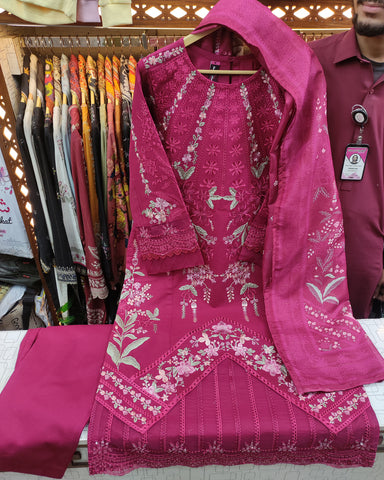 Designer Three Piece | Embroidered - Gul | Premium Winter Cotton
