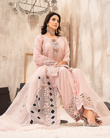Three Piece Formals | Festive Embroidered - Huriyah | Premium Organza