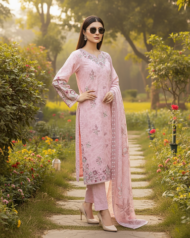 Embroidered Designer Three Piece | Printed - Rung Rallian | Winter Cotton