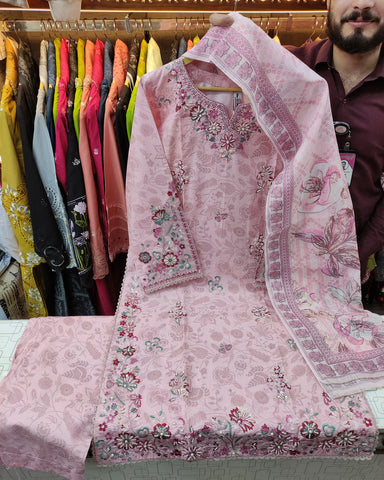 Embroidered Designer Three Piece | Printed - Rung Rallian | Winter Cotton