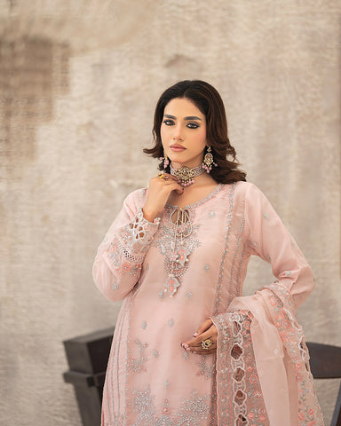 Three Piece Formals | Festive Embroidered - Huriyah | Premium Organza