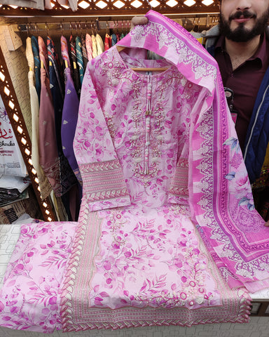 Designer Three Piece | Embroidered - Gulabo | Winter Cotton