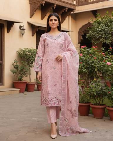 Embroidered Designer Three Piece | Printed - Rung Rallian | Winter Cotton