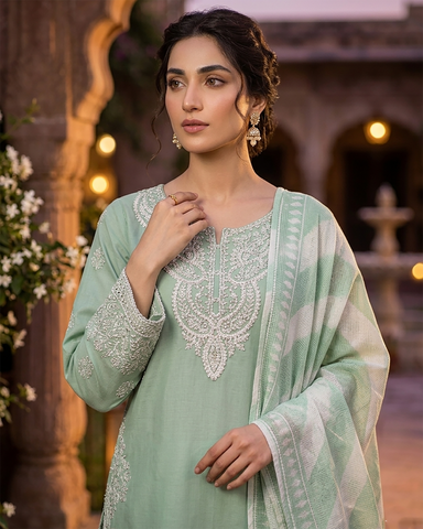 Designer Three Piece | Embroidered-Zarnish | Premium Lawn