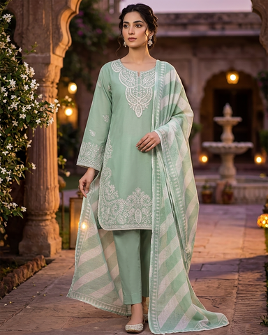 Designer Three Piece | Embroidered-Zarnish | Premium Lawn