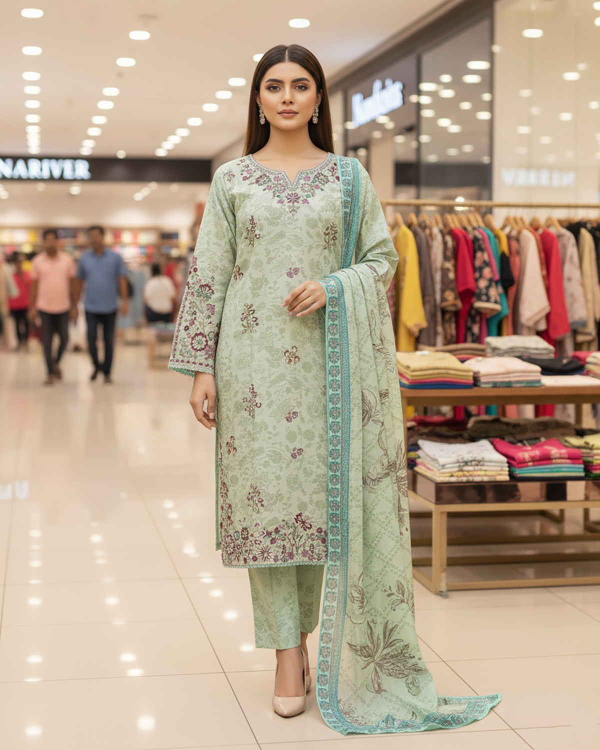 Embroidered Designer Three Piece | Printed - Rung Rallian | Winter Cotton