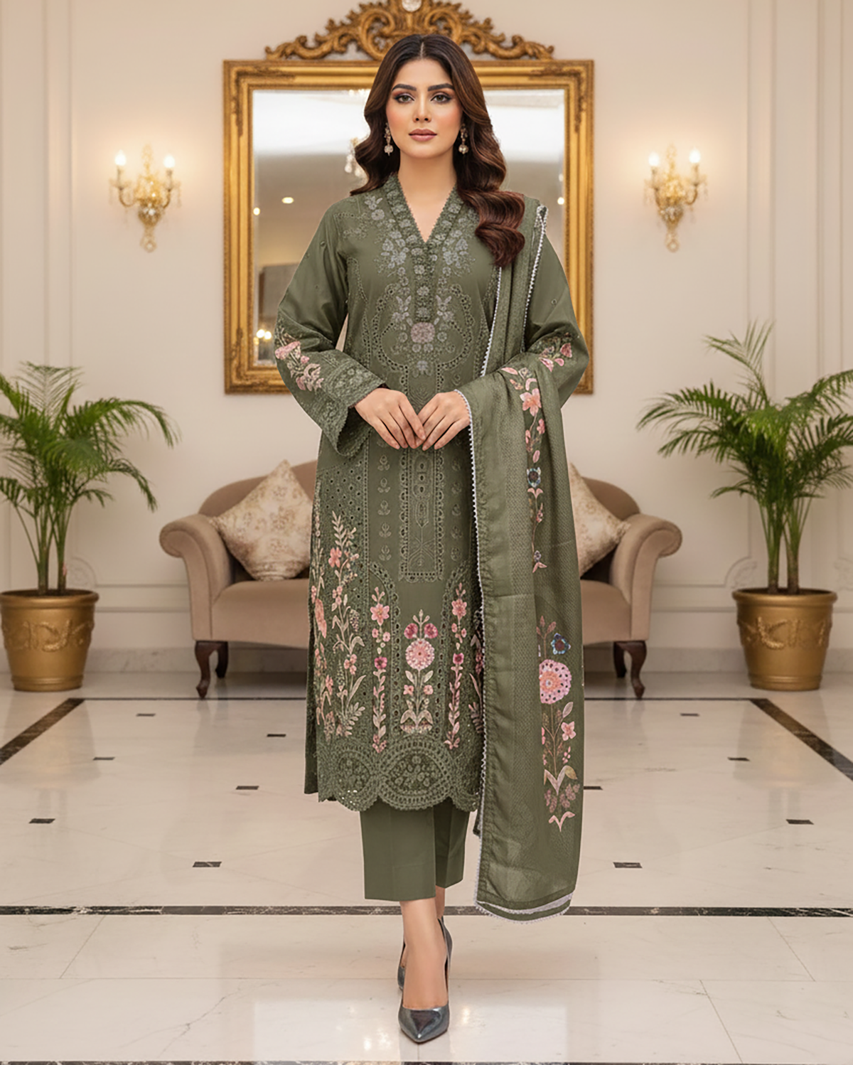 Designer Three Piece | Embroidered - Mehrmah | Premium Cotton Khaddar
