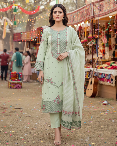 Designer Three Piece | Dhaaga Kaari Iconic - Eid Special | Summer Cotton Lawn
