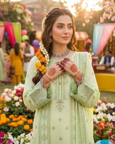 Designer Three Piece | Embroidered-Lehar | Premium Lawn