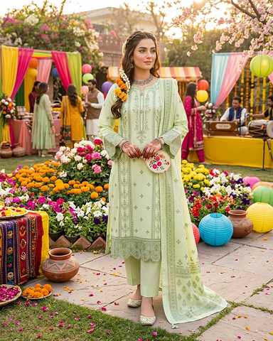 Designer Three Piece | Embroidered-Lehar | Premium Lawn