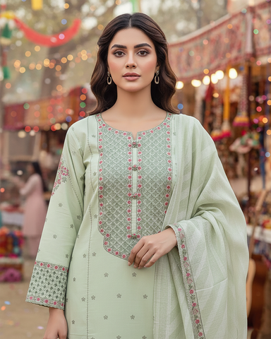 Designer Three Piece | Dhaaga Kaari Iconic - Eid Special | Summer Cotton Lawn