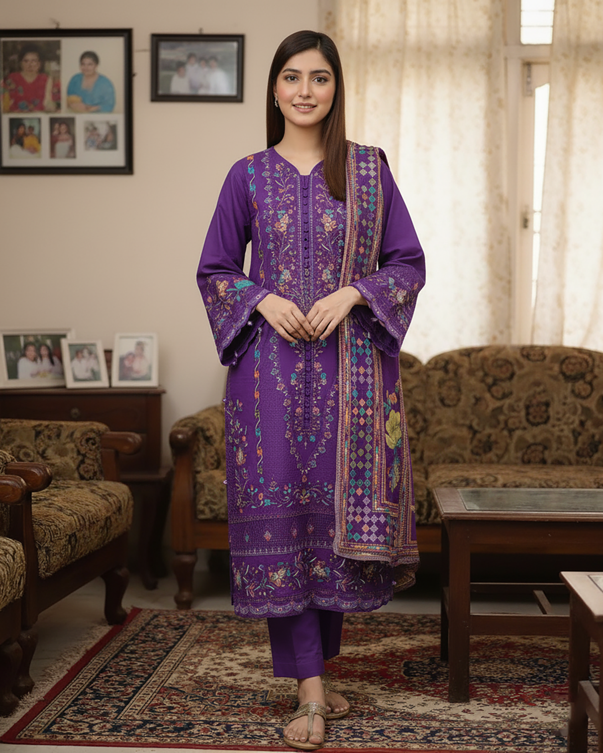 Designer Three Piece | Embroidered - Mehboob | Winter Cotton