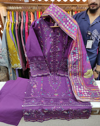 Designer Three Piece | Embroidered - Mehboob | Winter Cotton