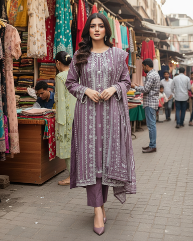 Designer Three Piece | Gown/Inner - Madhubala | Premium Winter Self Cotton