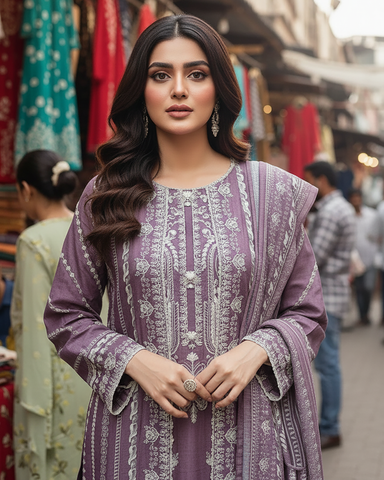 Designer Three Piece | Gown/Inner - Madhubala | Premium Winter Self Cotton