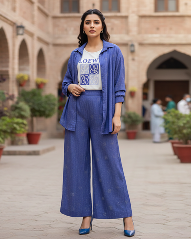 Western Denim Co-ord Set | Designer Mukesh | Denim Styled Lycra