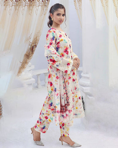 Designer Three Pieces | Embroidered Printed - RungRaiza | Winter Cambric Cotton