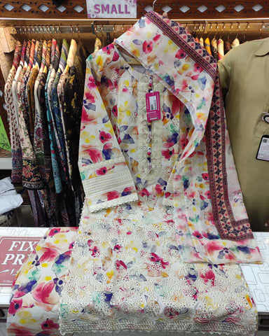 Designer Three Pieces | Embroidered Printed - RungRaiza | Winter Cambric Cotton