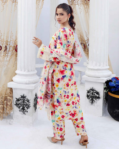 Designer Three Pieces | Embroidered Printed - RungRaiza | Winter Cambric Cotton