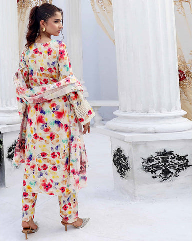 Designer Three Pieces | Embroidered Printed - RungRaiza | Winter Cambric Cotton