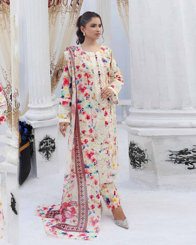 Designer Three Pieces | Embroidered Printed - RungRaiza | Winter Cambric Cotton