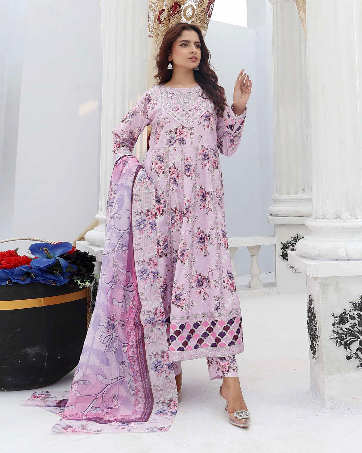 Designer Three Pieces | Embroidered Printed - RungRaiza | Winter Cambric Cotton