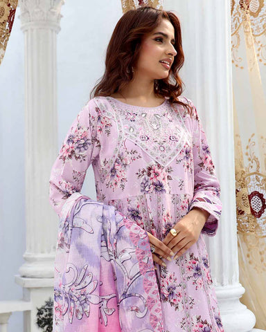 Designer Three Pieces | Embroidered Printed - RungRaiza | Winter Cambric Cotton