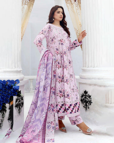 Designer Three Pieces | Embroidered Printed - RungRaiza | Winter Cambric Cotton