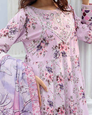 Designer Three Pieces | Embroidered Printed - RungRaiza | Winter Cambric Cotton