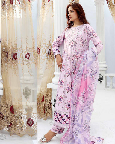 Designer Three Pieces | Embroidered Printed - RungRaiza | Winter Cambric Cotton
