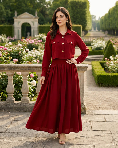 Cropped Jacket - Shirred Maxi -  Breathable Blended Western Fabric