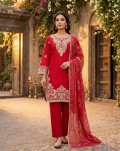 Designer Three Piece | Embroidered-Zarnish | Premium Lawn