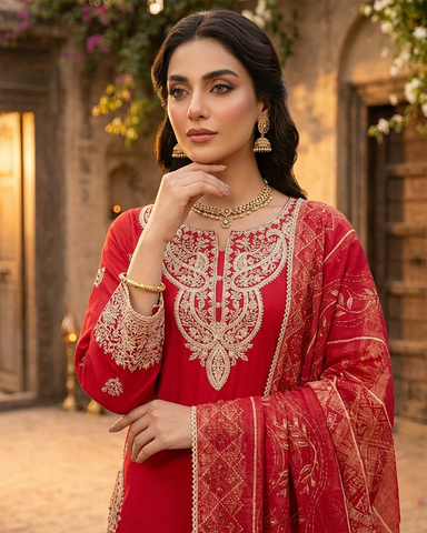 Designer Three Piece | Embroidered-Zarnish | Premium Lawn