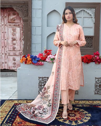 Designer Embroidered Three Piece | Printed - Romeo | Winter Cotton