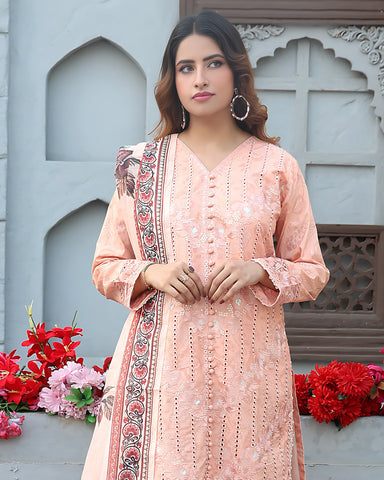 Designer Embroidered Three Piece | Printed - Romeo | Winter Cotton