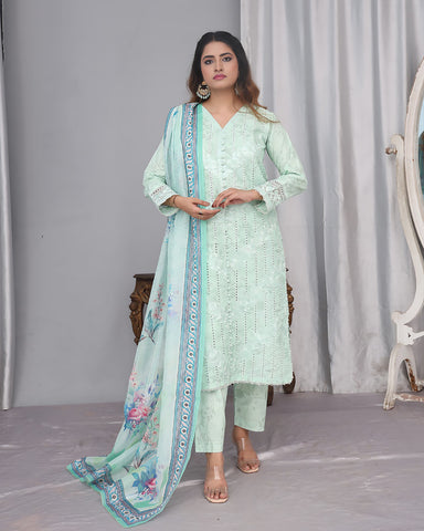 Designer Embroidered Three Piece | Printed - Romeo | Winter Cotton