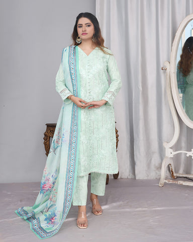 Designer Embroidered Three Piece | Printed - Romeo | Winter Cotton