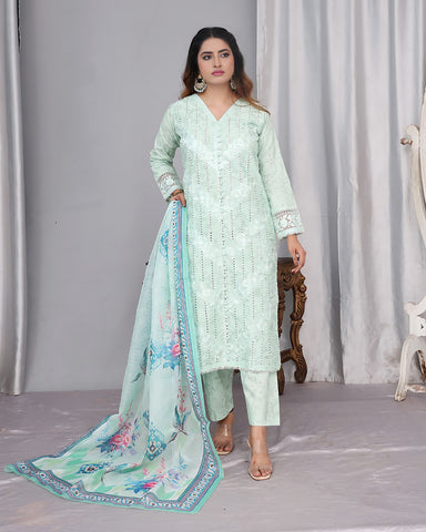 Designer Embroidered Three Piece | Printed - Romeo | Winter Cotton