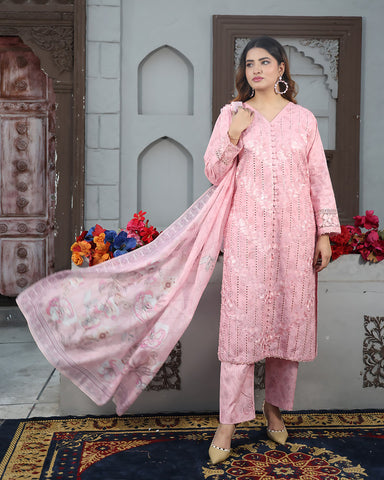 Designer Embroidered Three Piece | Printed - Romeo | Winter Cotton