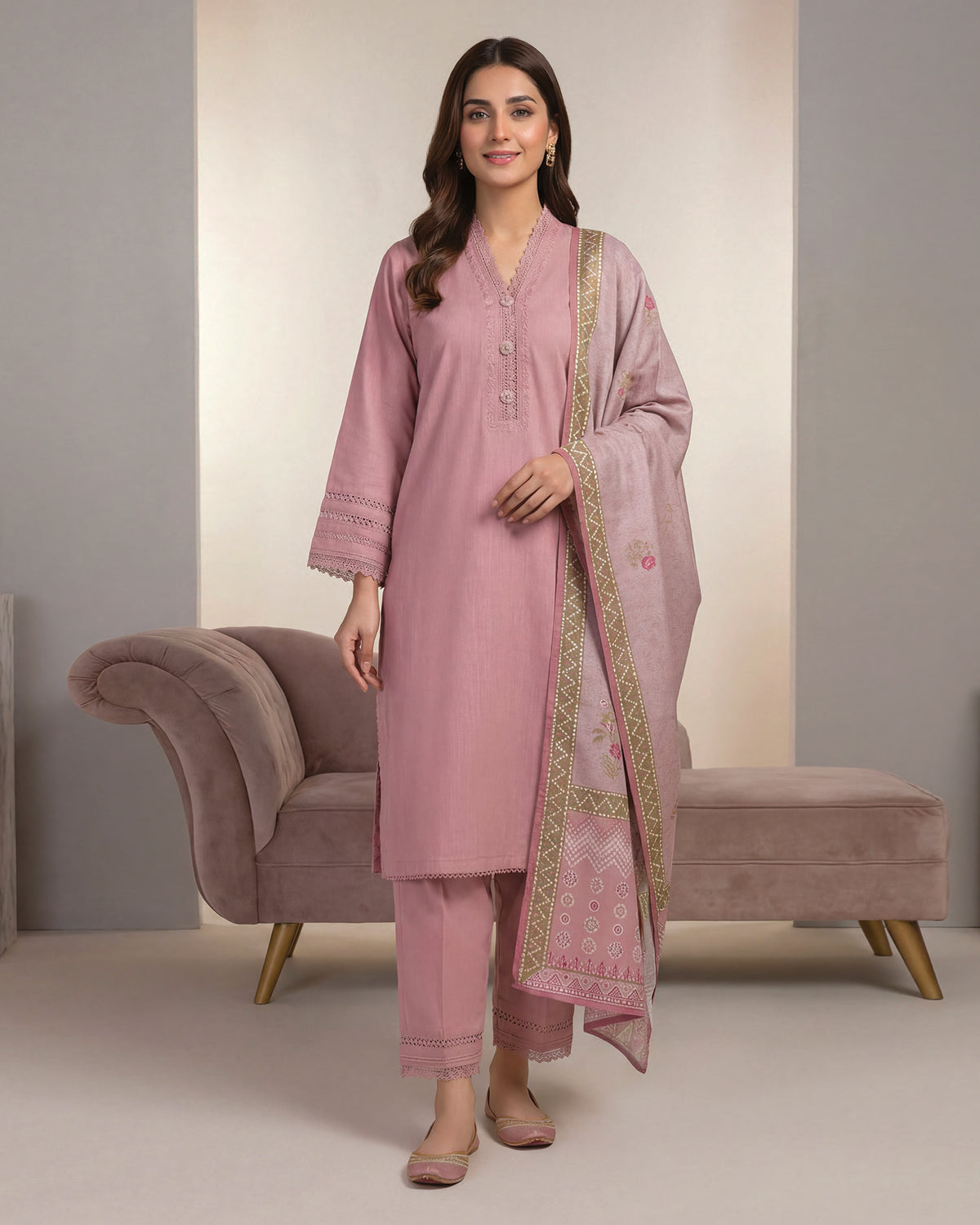 Nayyab - Embroidered Solids - Karandi / Ayudia Fabric