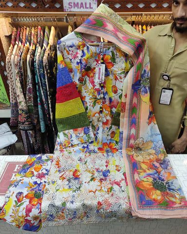 Designer Three Pieces | Embroidered Printed - RungRaiza | Winter Cambric Cotton