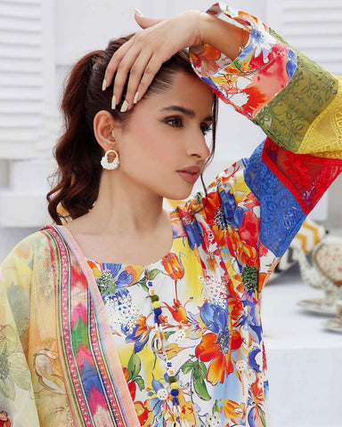 Designer Three Pieces | Embroidered Printed - RungRaiza | Winter Cambric Cotton