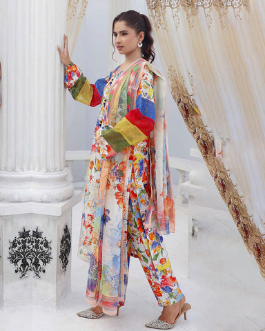 Designer Three Pieces | Embroidered Printed - RungRaiza | Winter Cambric Cotton