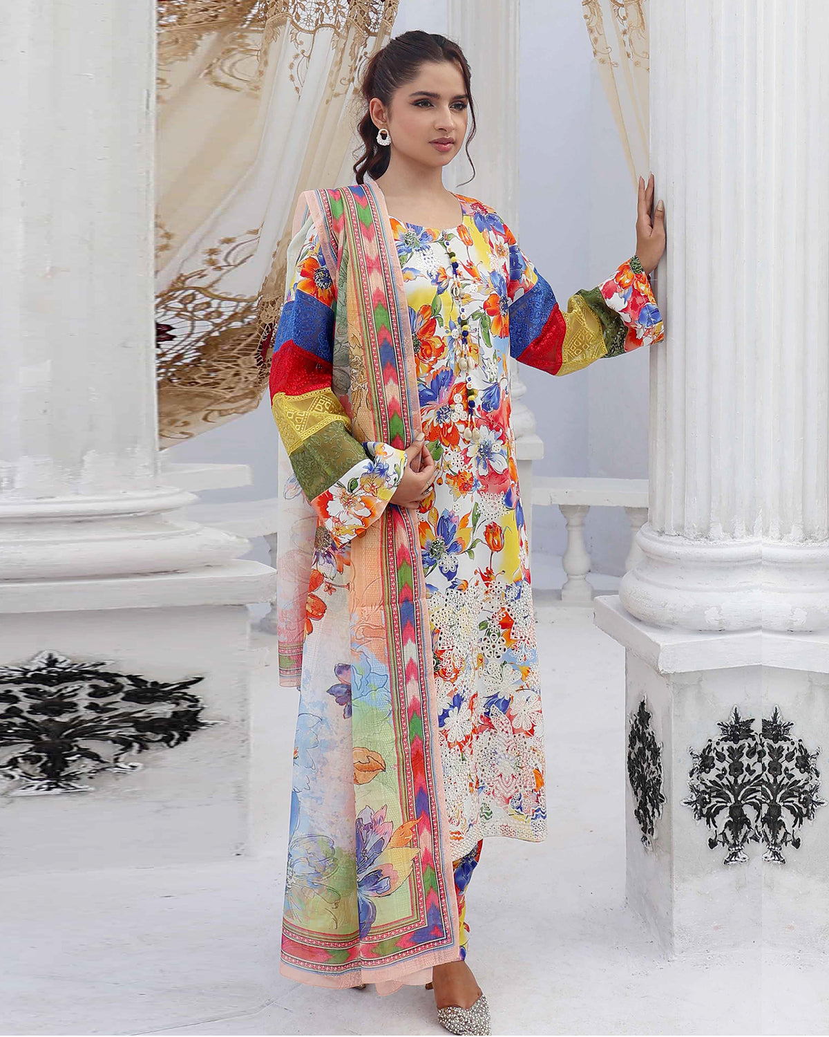 Designer Three Pieces | Embroidered Printed - RungRaiza | Winter Cambric Cotton