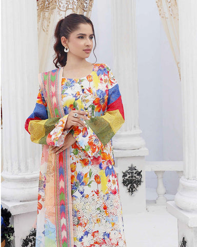 Designer Three Pieces | Embroidered Printed - RungRaiza | Winter Cambric Cotton