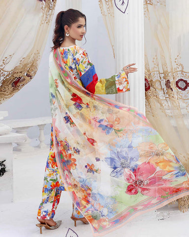 Designer Three Pieces | Embroidered Printed - RungRaiza | Winter Cambric Cotton